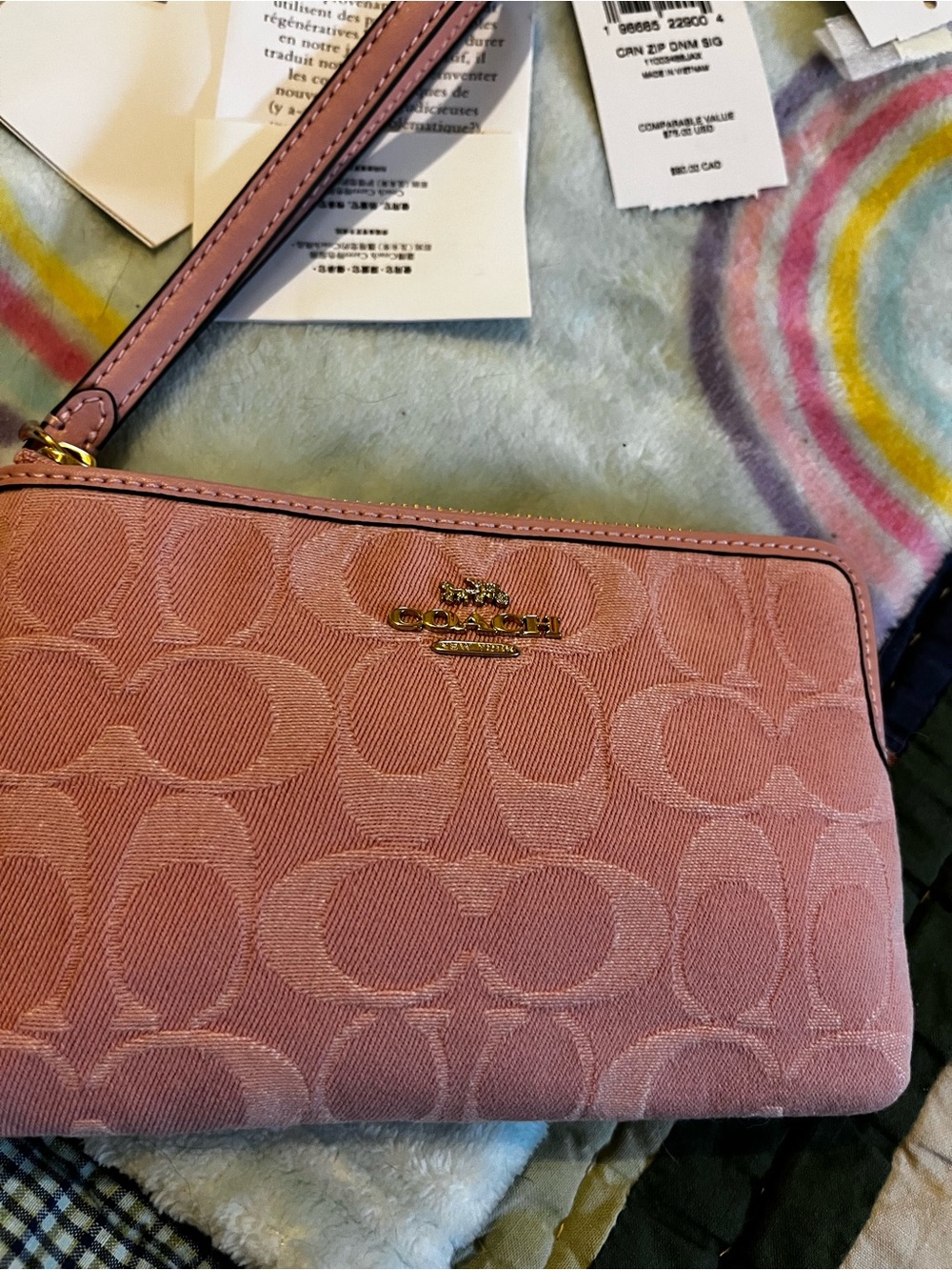Coach Pink Signature Denim Carey Mini Bag And Wristlet - Picture 3 of 16